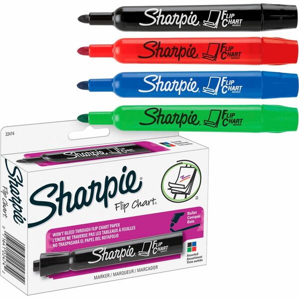 Sharpie Flip Chart Markers - Bullet Marker Point - Assorted Ink - Water Based - Assorted Barrel - 4 / Set