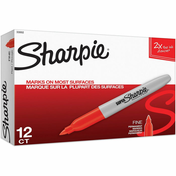 Sharpie Super Bold Fine Point Markers - Red Ink - Alcohol Based - 12 / Box