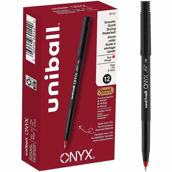 uniball Onyx Rollerball Pen - uniball&#8482; Onyx Rollerball Pen, Fine Point (0.7mm), Red, 12 Pack