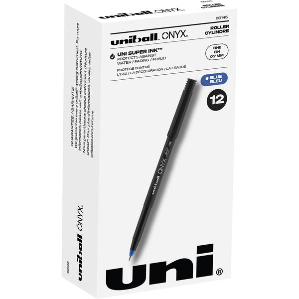 uniball&trade; Onyx Rollerball Pens - Fine Pen Point - 0.7 mm Pen Point Size - Blue - Metal Tip - 1 Dozen