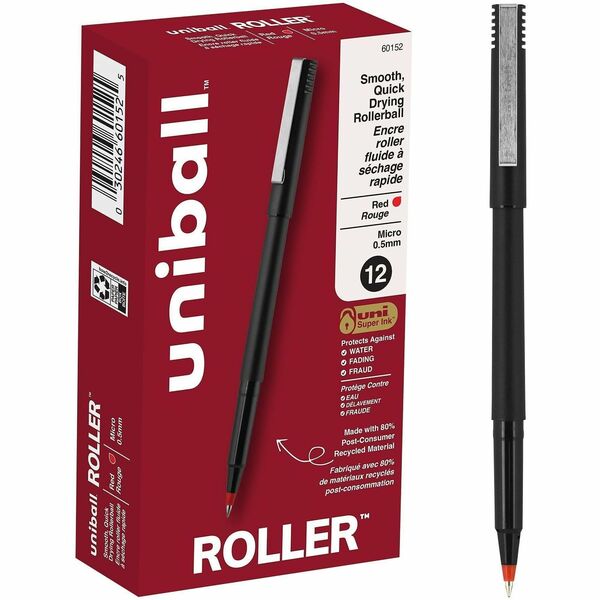 uniball Roller Rollerball Pens - uniball&#8482; Roller Rollerball Pens, Micro Point (0.5mm), Red