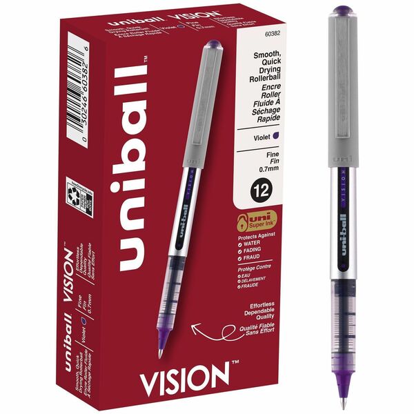uniball&trade; Vision Fine Rollerball Pens - 0.7 mm (0.03") Fine Pen Point - Purple Ink - 1 Each