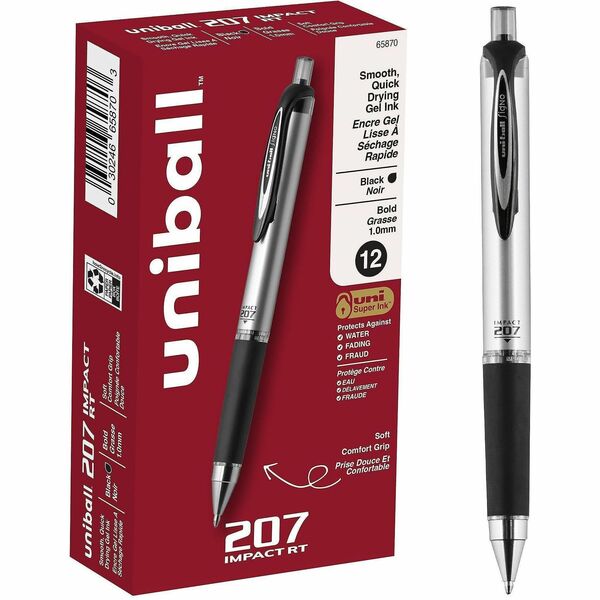 uniball 207 Impact Retractable Gel Pens - uniball&#8482; 207 Impact Retractable Gel Pens, Bold Point (1.0mm), Black, 1 Each