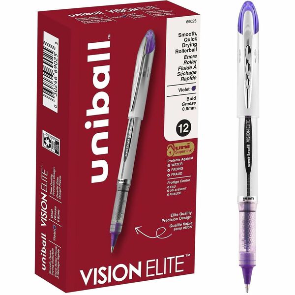 uniball&#8482; Vision Elite Rollerball Pen - 0.8 mm (0.03") Bold Pen Point - Refillable - Violet Ink - Gel-based - Light Gray Barrel - 1 Each