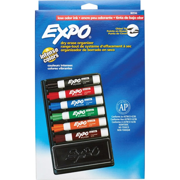 Expo 7-piece Dry Erase Organizer Kit - Fine Chisel Marker Point - Red, Blue, Green, Orange, Brown, Black Ink - Assorted Barrel - 6 / Set