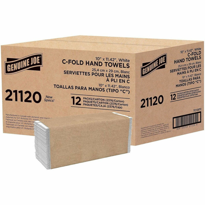 Genuine Joe Paper Towel C-fold 200 sheets White - 1 Ply - C-fold - 13" (330.20 mm) Width x 10" (254 mm) Length - embossed design - White - Fiber, Paper - 200 Sheets/Pack - 12 / Carton