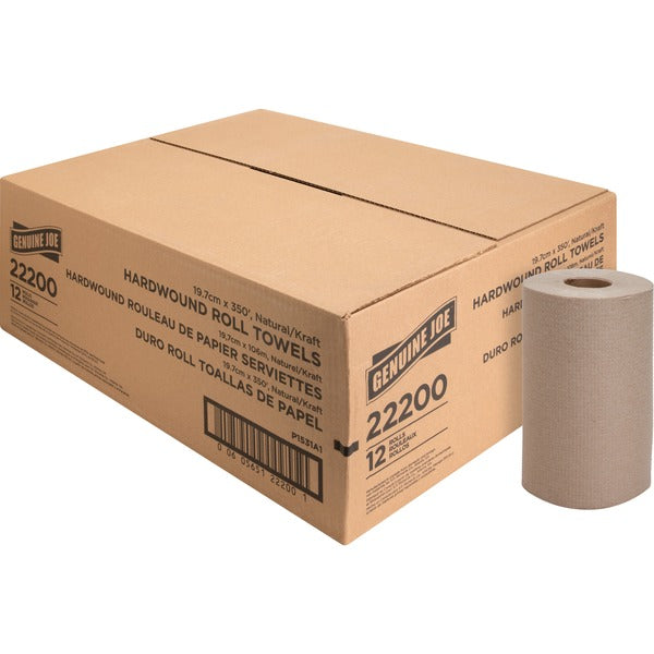 Genuine Joe Embossed Hardwound Roll Towels - 7.9" x 350 ft - 2" (50.80 mm) Core - Natural - 12 / Carton