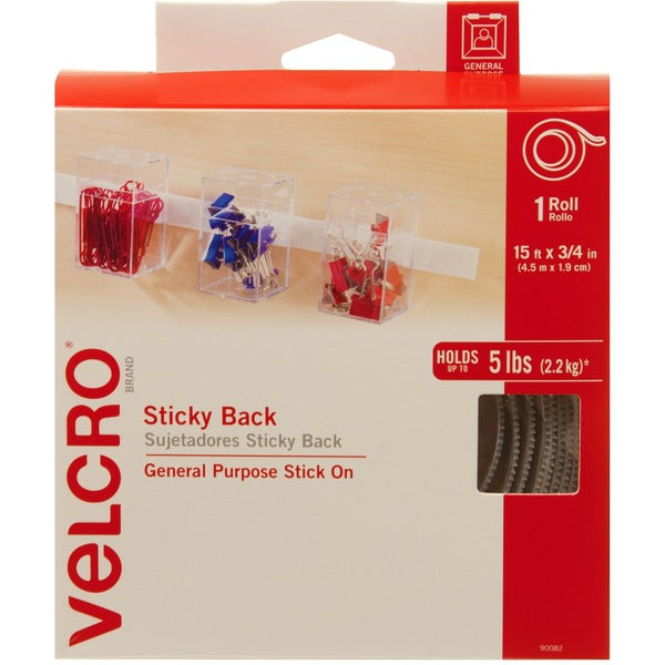 VELCRO&reg; 90082 General Purpose Sticky Back - 15 ft (4.6 m) Length x 0.75" (19.1 mm) Width - For Mount Picture/Poster, Multi Surface - 1 / Roll - White