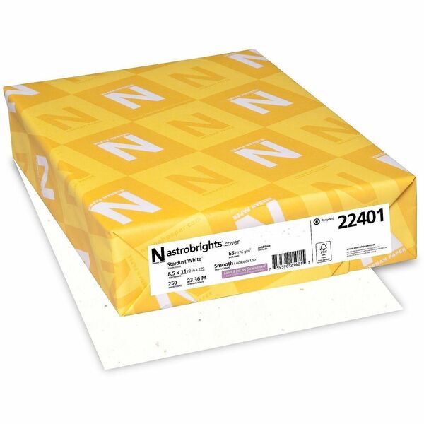 Astrobrights Colored Cardstock - Stardust White - Letter - 8 1/2" (215.90 mm) x 11" (279.40 mm) - 65 lb (29483.50 g) Basis Weight - Smooth - Green Seal - Acid-free, Lignin-free, Heavyweight, Durable - Stardust White - 1 Pack