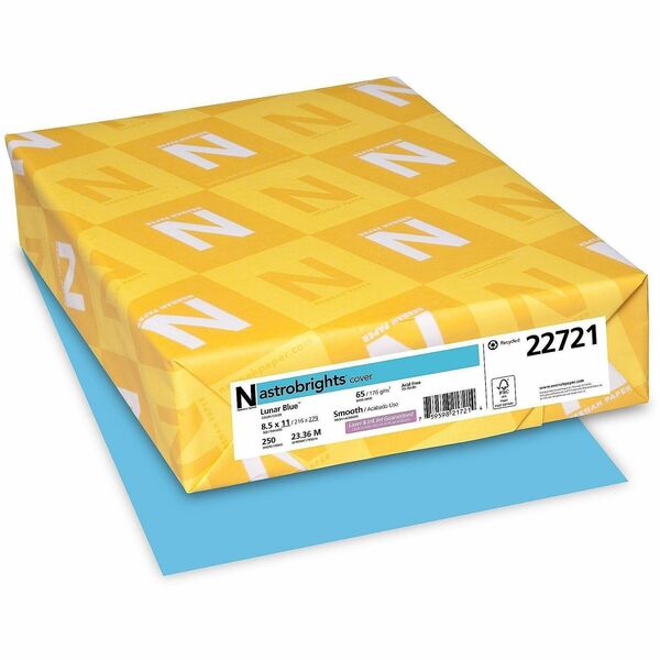 Neenah Astrobrights Paper - Letter - 8 1/2" (215.90 mm) x 11" (279.40 mm) - 65 lb (29483.50 g) Basis Weight - Smooth - Green Seal - Acid-free, Lignin-free, Heavyweight, Durable - Lunar Blue - 250 / Pack