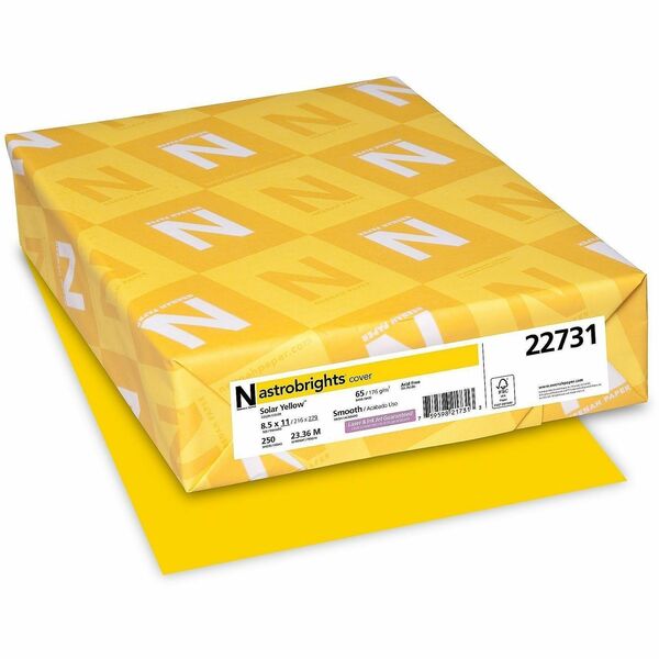Astrobrights Colored Cardstock - Solar Yellow - Letter - 8 1/2" (215.90 mm) x 11" (279.40 mm) - 65 lb (29483.50 g) Basis Weight - Smooth - Acid-free, Lignin-free, Durable, Heavyweight - Solar Yellow - 250 / Pack