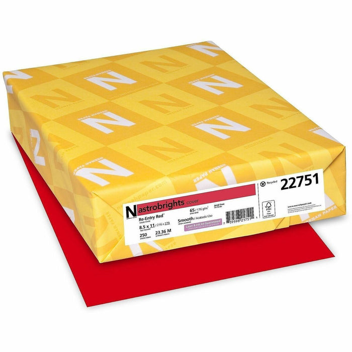 Neenah Color Card Stock - Re-Entry Red - Letter - 8 1/2" (215.90 mm) x 11" (279.40 mm) - 65 lb (29483.50 g) Basis Weight - Smooth - Green Seal - Acid-free, Lignin-free, Durable, Heavyweight - Re-entry Red - 250 Sheets - 250 / Pack