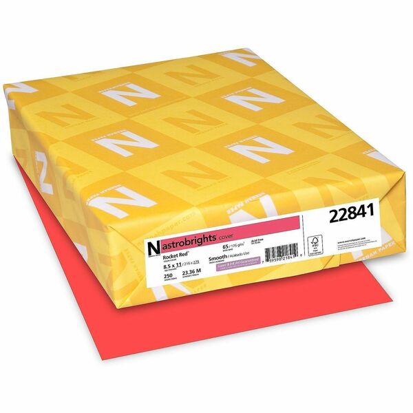Astrobrights Colored Cardstock - Rocket Red - Letter - 8 1/2" (215.90 mm) x 11" (279.40 mm) - 65 lb (29483.50 g) Basis Weight - Smooth - Green Seal - Acid-free, Lignin-free, Durable, Heavyweight - Rocket Red - 1 Pack