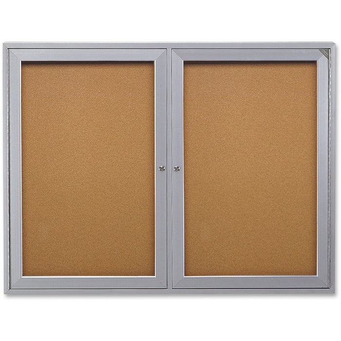 Ghent 2-Door Enclosed Bulletin Board - 48" (1219.20 mm) Height x 36" (914.40 mm) Width - Cork Surface - Shatter Resistant - 1 Each