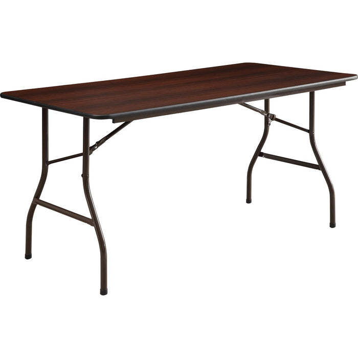 Lorell Economy Folding Table - For - Table TopMelamine Rectangle Top - 226.80 kg Capacity - 60" Table Top Length x 30" Table Top Width x 0.6" Table Top Thickness - 29" Height - Mahogany - 1 Each