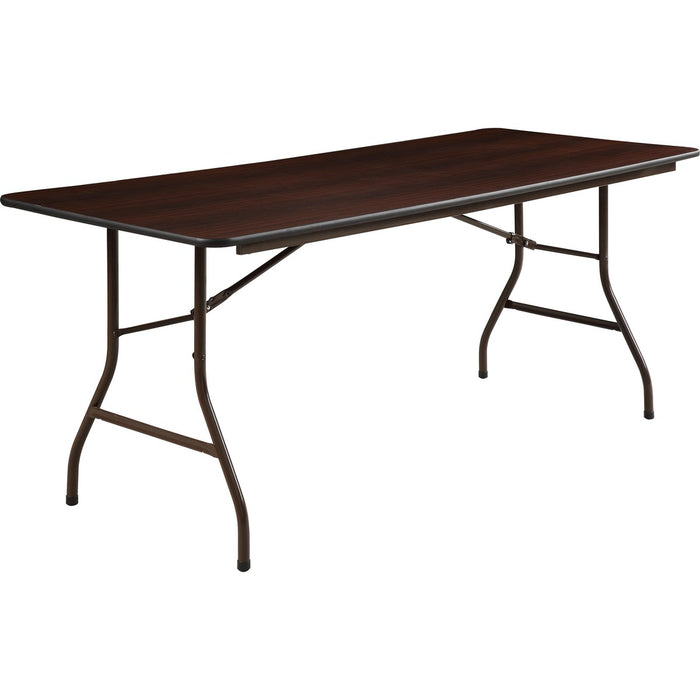 Lorell Economy Folding Table - For - Table TopMelamine Rectangle Top - 226.80 kg Capacity - 72" Table Top Length x 30" Table Top Width x 0.6" Table Top Thickness - 29" Height - Mahogany - 1 Each