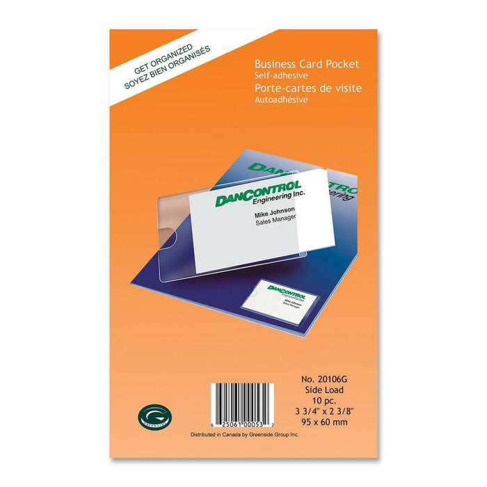 Greenside Self-Adhesive Business Card Pocket - Support 2" (50.80 mm) x 3.50" (88.90 mm) Media - Horizontal, Vertical - 2.38" (60.33 mm) x 3.75" (95.25 mm) x - 10 / Pack - Clear