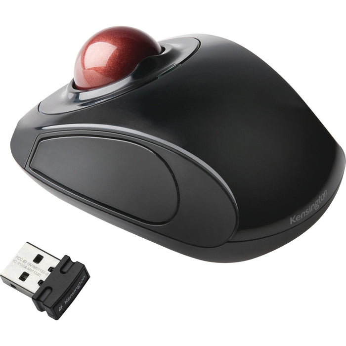 Kensington Orbit 72352 Trackball - Optical - Wireless - Radio Frequency - 2.40 GHz - Graphite, Ruby Red - 1 Pack - USB - Trackball - 2 Button(s) - Symmetrical - 2