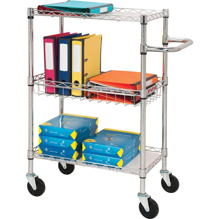 Lorell 3-Tier Rolling Cart - 44.91 kg Capacity - 4 Casters - Steel - x 16" Width x 26" Depth x 40" Height - Chrome - 1 Each