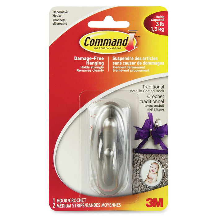 Command Traditional Medium Hook, 17051BN-C - 1 Medium Hook - 1.36 kg Capacity - Metal - 1 Each