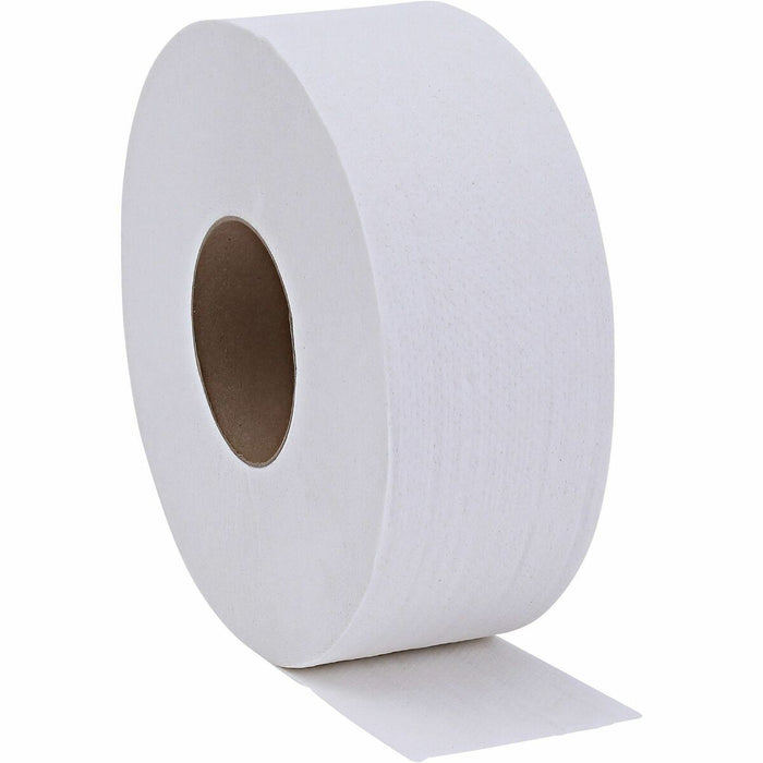 Genuine Joe 2-ply Jumbo Roll Dispenser Bath Tissue - 2 Ply - 3.3" x 650 ft - 3.30" (83.82 mm) Core - White - Nonperforated, Unscented - For Restroom - 12 / Carton