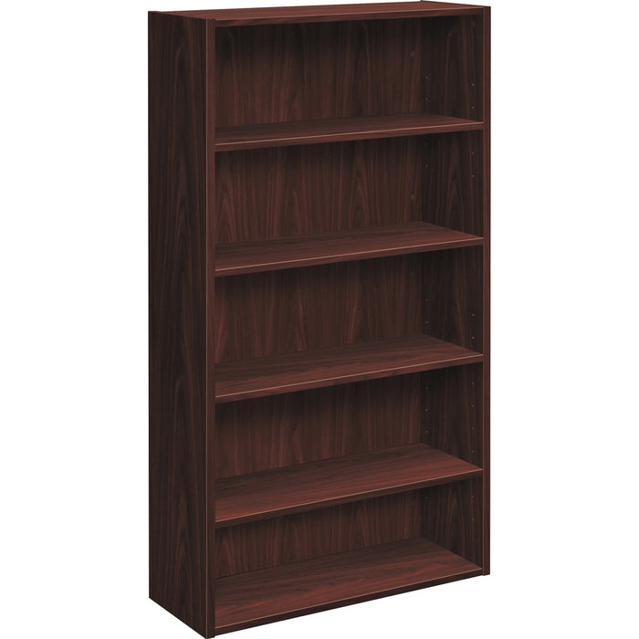 HON Foundation 5-Shelf Bookcase - 32" x 13.8" x 65.4" - 5 Shelve(s) - 3 Adjustable Shelf(ves) - Finish: Laminate, Mahogany