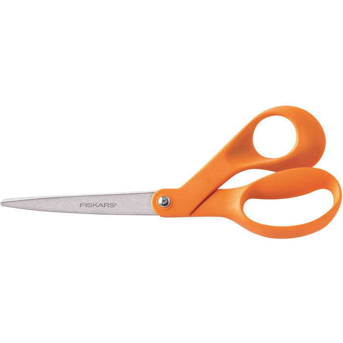 Fiskars Original Orange-Handled Scissors - 8" - Bent - Stainless Steel - Bent Tip - Titanium, Orange - 1 Each