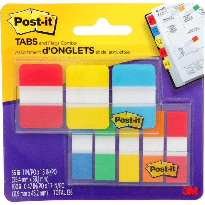 Post-it&reg; Flag - 36, 100 - 1" , 0.47" - Sticky, Removable, Adhesive - 136 / Pack