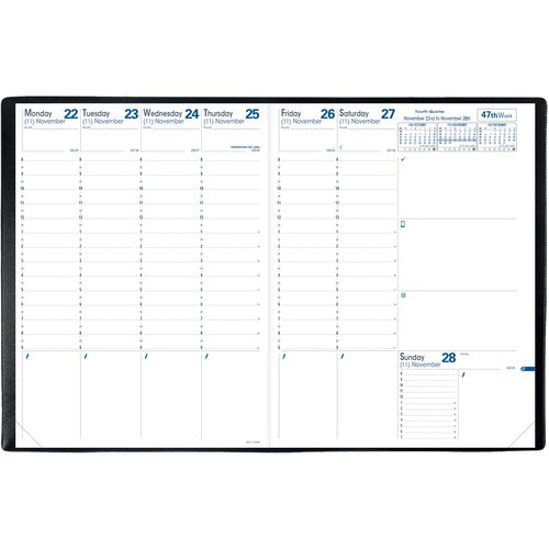 Quo Vadis Trinote Weekly Planner - English - Weekly - December 2023 - December 2024 - 1 Week Double Page Layout - Black Cover7.3" Width - Notes Area, Removable Phone Book - 1 Each