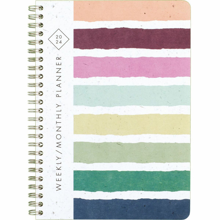 Cambridge&reg; GreenPath Weekly/Monthly Planner 8-1/2" x 6" Stripe English - Small Size - Monthly, Weekly - 12 Month - January 2024 - December 2024 - 1 Week, 1 Month Double Page Layout - Twin Wire - 8.5" Height x 6" Width - Eco-friendly, Daily Schedule, N