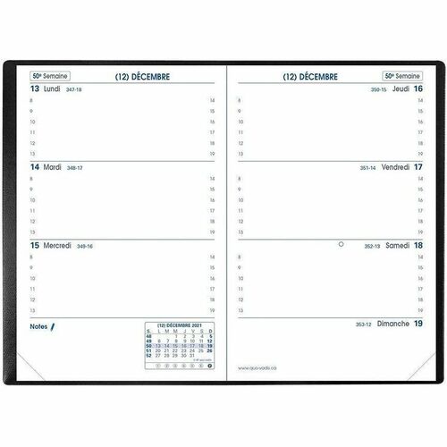 Quo Vadis Sapa X Weekly Diary - French - Pocket Size - Weekly - January 2024 - December 2024 - 8:00 AM to 7:00 PM - Hourly - 8.89 cm x 13.97 cm Sheet Size - Saddle Stitch - Black - Flexible Cover